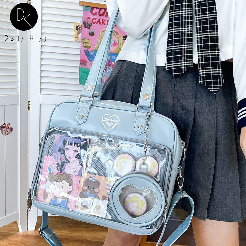 JK Ita Uniform Bag for Girls Harajuku Clear School Bags High Quality Pin Badge Display Shoulder Bag 