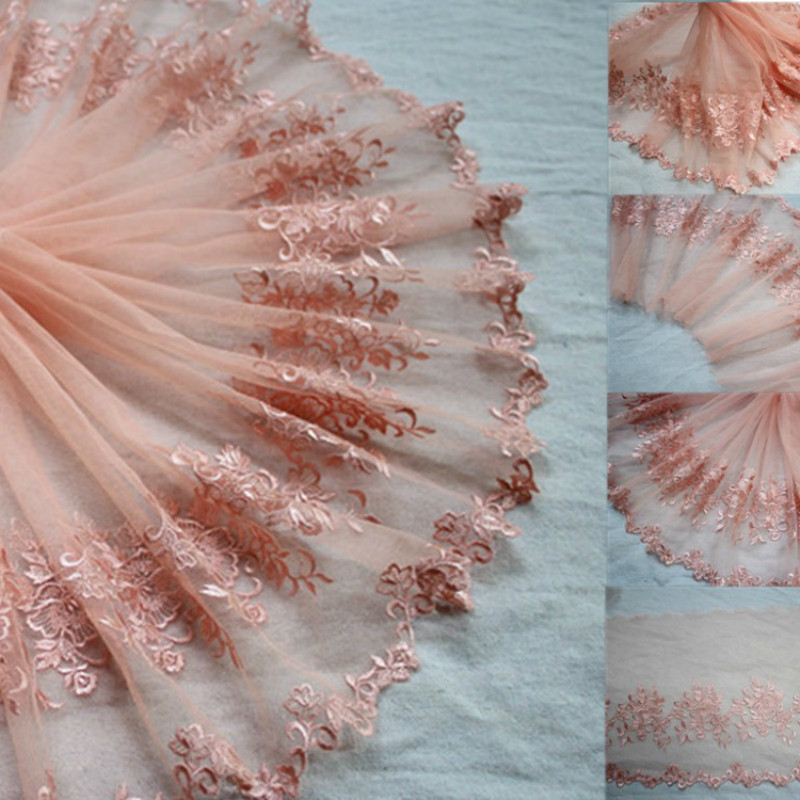 

Wide 23cm Hot Modern pink mesh Flower lace trim embroidery ribbons decorated suit with a skirt for dancing DIY accessories