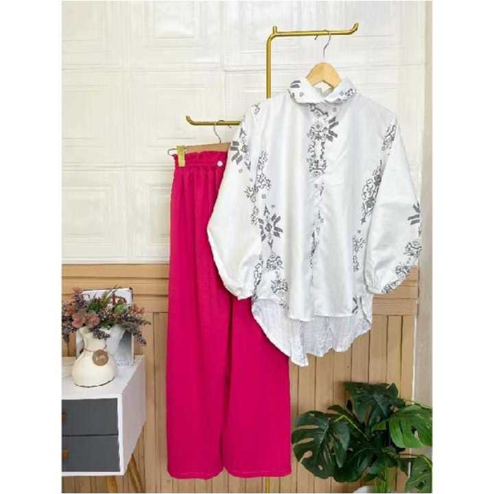 Neyda - ONE SET MUNNA PLISKET / ATASAN+CELANA KULOT PANJANG / SETELAN MUSLIM MOTIF BUNGA / SETELAN J