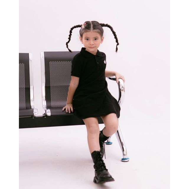 MY71JW Baju Anak Polo Dress Anak Perempuan Premium Little Warren Hitam ( Kaos Polo Anak - Dress Anak