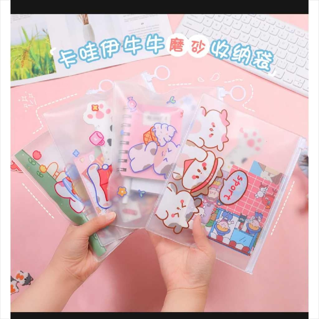 

(Pouch A5) Map Pouch Zip Lock A5 Tas Tempat Pensil Dokumen Kosmetik Transparant Motif Cow Lucu Estetik Ala Korea