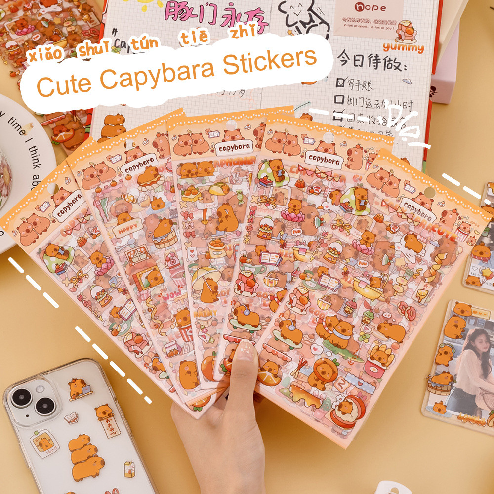 

6pcs Capybara Stickers Kawaii DIY Decorative Sticker Aesthetic Stationery Cute Sticker Pack for Scrapbooking Diary