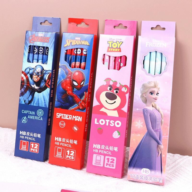 

12Pcs Disney Pencil Spider-Man Stationery Captain America Pencil Set Elsa Lovely Lotso School Supplies HB Pencil Holiday Gifts