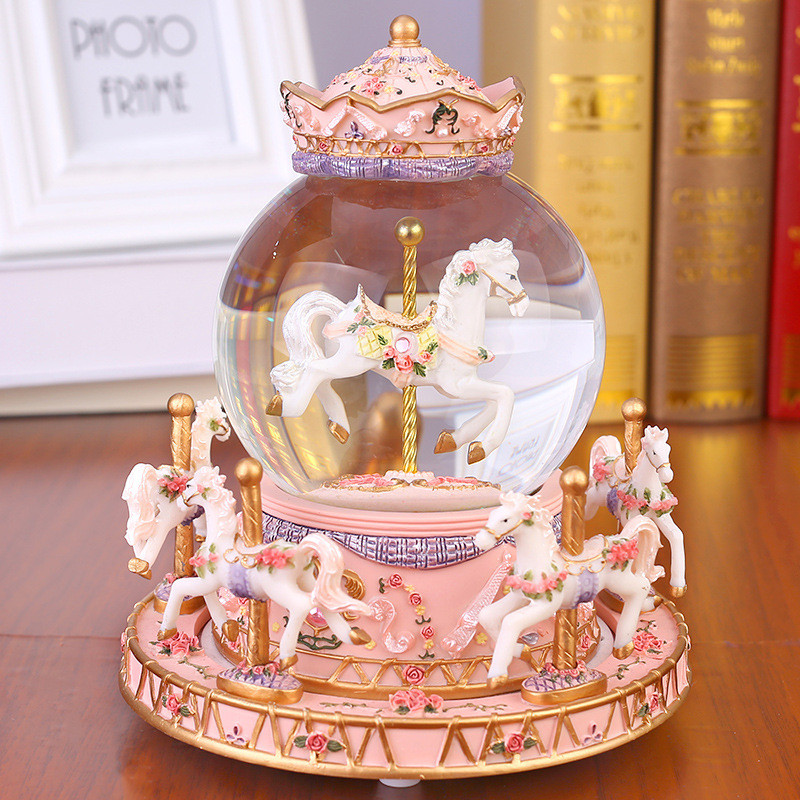 Luxury Resin Crafts Snow Globe Music Box Carousel Crystal Ball Music Box Girlfriend Birthday Gift ri
