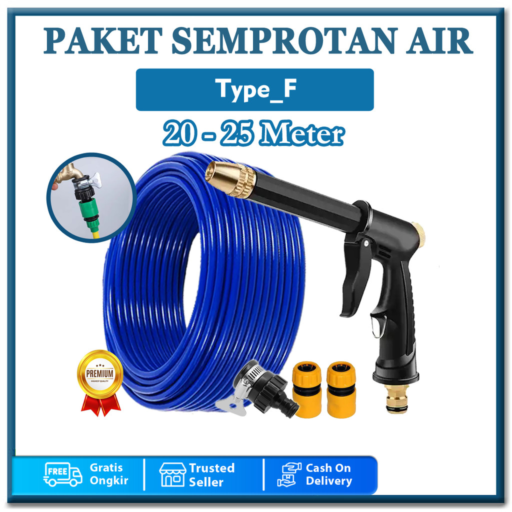 1 SET PAKET SEMPROTAN SELANG AIR FLEKSIBEL 20 25 METER 1 ROL JET SPRAY ALAT CUCI MOTOR MOBIL COD