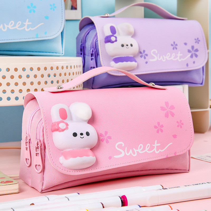 

CHEN LIN 1Pcs Cute Rabbit Decompression Pencil Case for Girls Waterproof Large Capacity 3D Pen Bag Student Kawaii Stationery