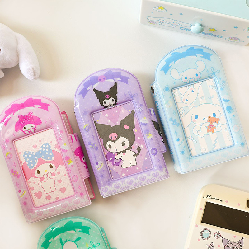 

Sanrio Photocard Holder Kawaii Hello Kitty Kuromi Snap-Fastener Photo Album Idol Cards Collect Book Mini Picture Storage Book