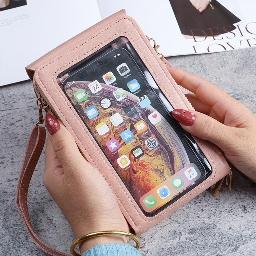 Tas Hp Dan Uang Dompet Gantung Leher Bahan Kulit Pu Leather Tas Selempang Hp Dan Uang Pria Wanita