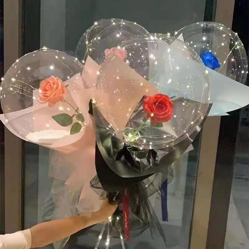LED Balloon Rose Transparent Bobo Ball Romantic Wedding  Birthday Gift Mother's Day Decoration Bouqu