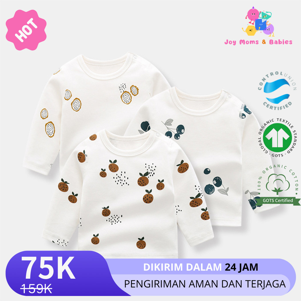 Kaos Katun Organik Bayi Leher Bulat Dicetak Leher Bulat by Joy Moms & Babies
