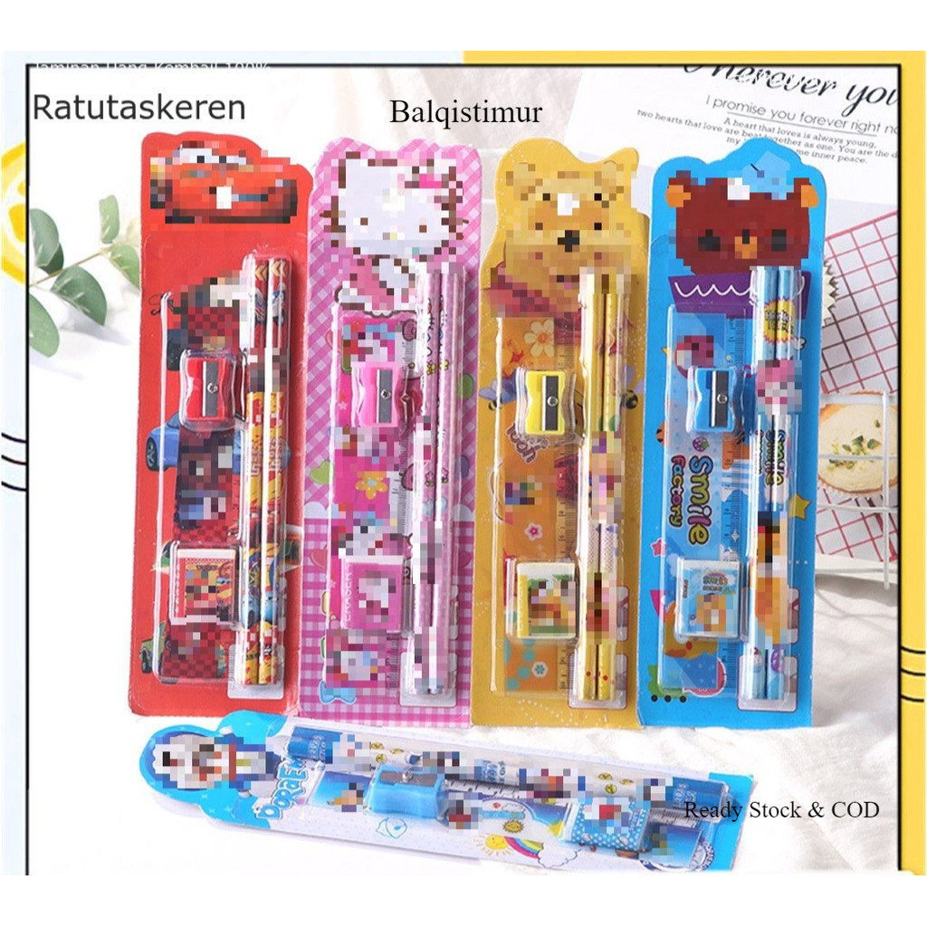 

BALQIS STATIONERY SET 5 IN 1 ALAT TULIS ANAK SEKOLAH PENGHAPUS PENGGARIS PENSIL SERUTAN KARAKTER LUCU T KEREN READY STOK