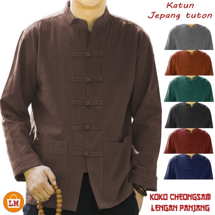 ✨BISA COD✨ - LM 17152 Baju Koko Pria Muslim CHEONGSAM Tuton Panjang Ip Man M-3XL - Navy, M