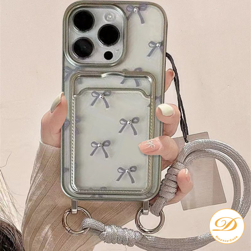 Casing Tempat Kartu Kredit Simpul Pita Sederhana dengan Tali Penyandang Kompatibel untuk iPhone 11 X