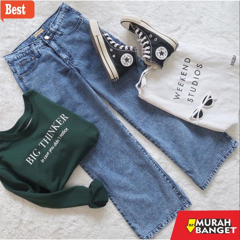celana kulot wanita terbaru PREMIUM KULOT JEANS SNOW BLACK DAN SNOW BLUE/KULOT JEANS HIGHWAIST WANIT
