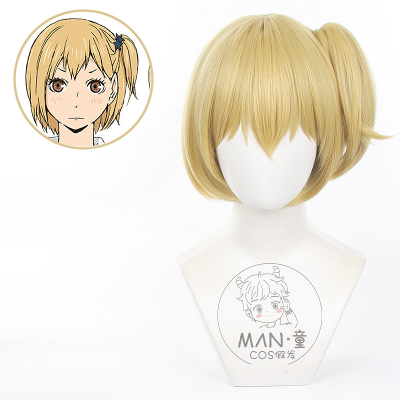 Yachi Hitoka Cosplay Wig Haikyuu Pendek Emas Rambut Sintetis Tahan Panas