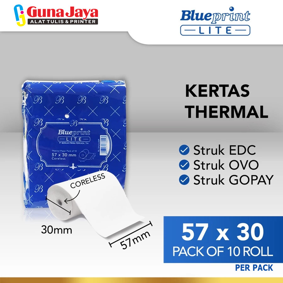 

Blueprint Thermal Paper 57x30 Lite (B) - 10 Pcs -Kertas Thermal Printer Berkualitas- GunajayaATK
