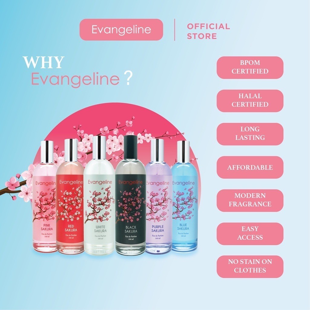 EVANGELINE EAU DE PARFUM SAKURA SERIES 100 ml 100ML - Perfume Red / Blue / Black / White / Pink / Pu