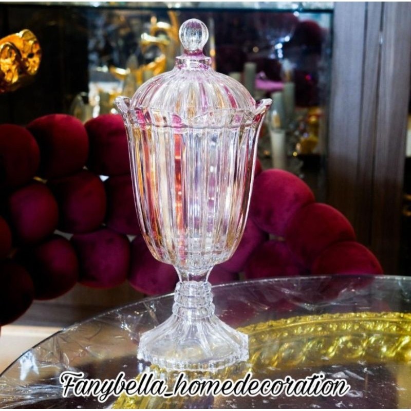 Toples Kristal SOGA Keramik Merah kuning Tertutup Kaca Mewah Import Dekorasi Rumah