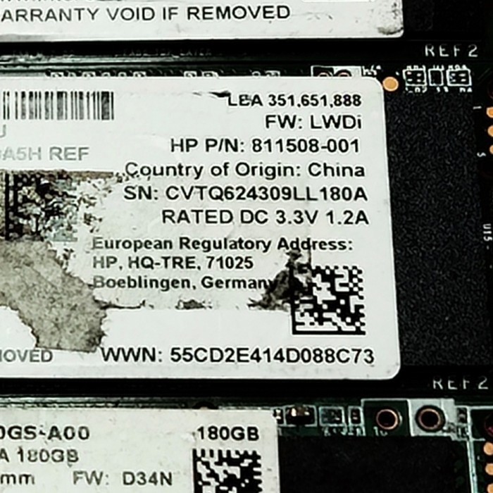 Genuine HP Intel 180GB 6Gbps M.2 2280 SSD Drive 811508-001