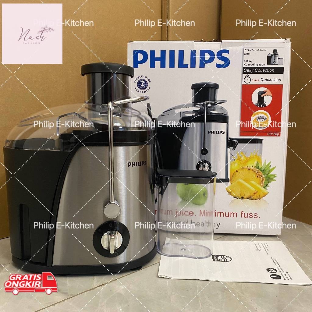 Alat Dapur / Philips 800W Juicer Extractor HR1866 -Slow Juicer 99% Fresh Fruit Juice Blender -350Ml/