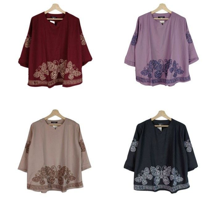 ✨LARIS✨ -WK BLOUSE BORDIR WANITA JUMBO STRETCH BAJU ATASAN FASHION MUSLIM - Hijau botol, LD. 130