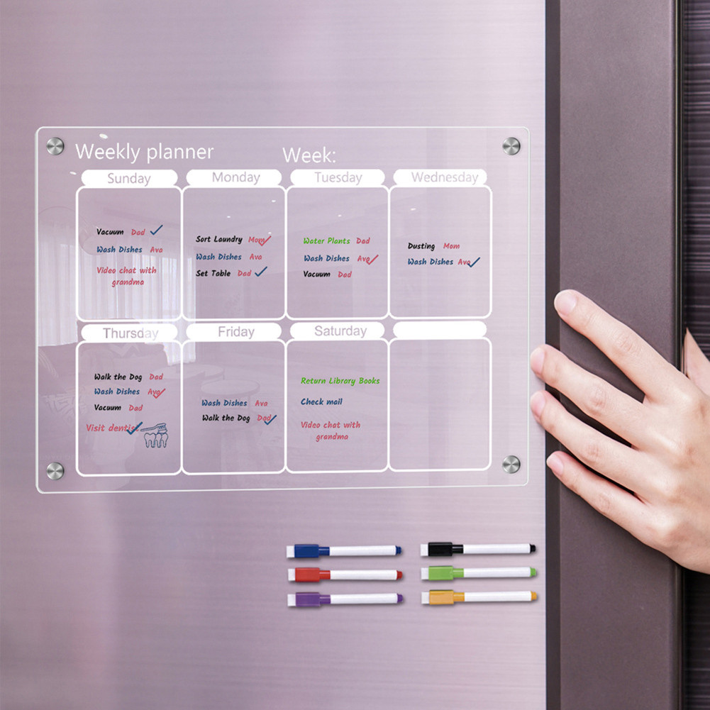 

Clear Calendar For Fridge Acrylic Weekly Strong Magnetic Board Planner For Refrigerator Whiteboard Includes 6 Erasable Markers