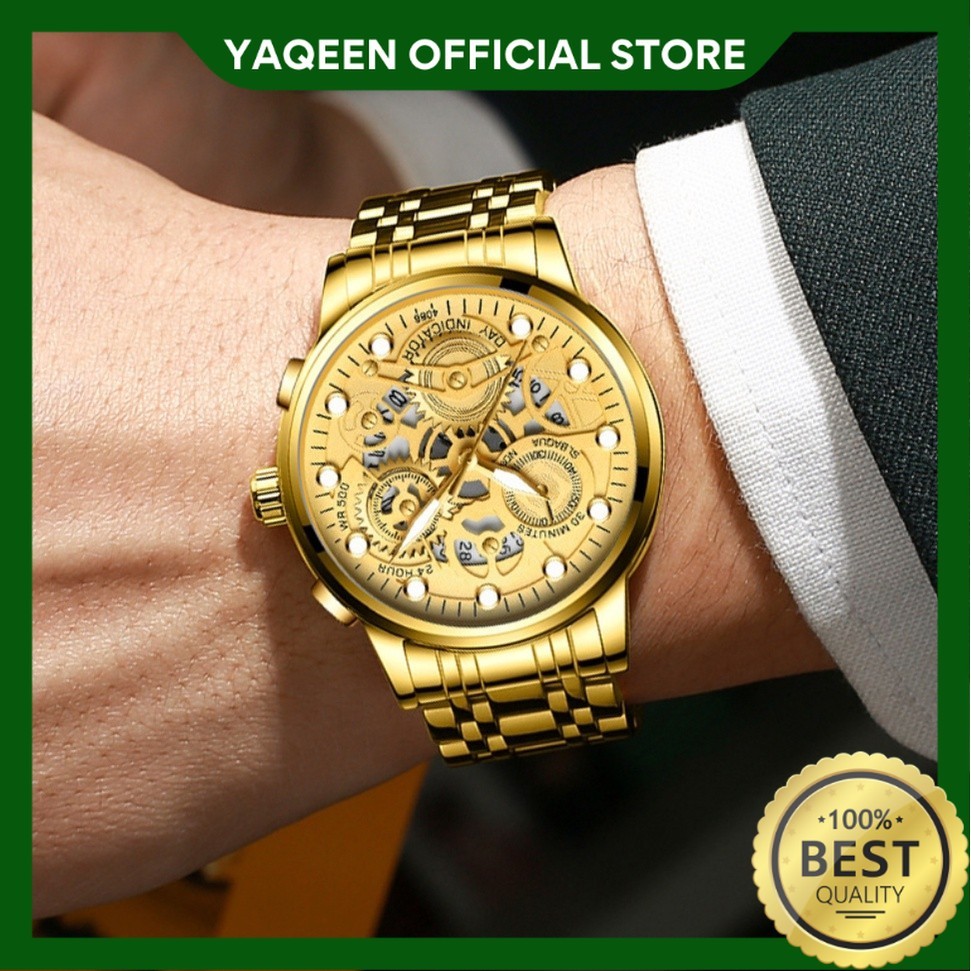 YAQEEN - JAM TANGAN PRIA PREMIUM FNGEEN ORI MURAH RUGELEY GOLD JAM009G1 EMAS GLOW IN THE DARK