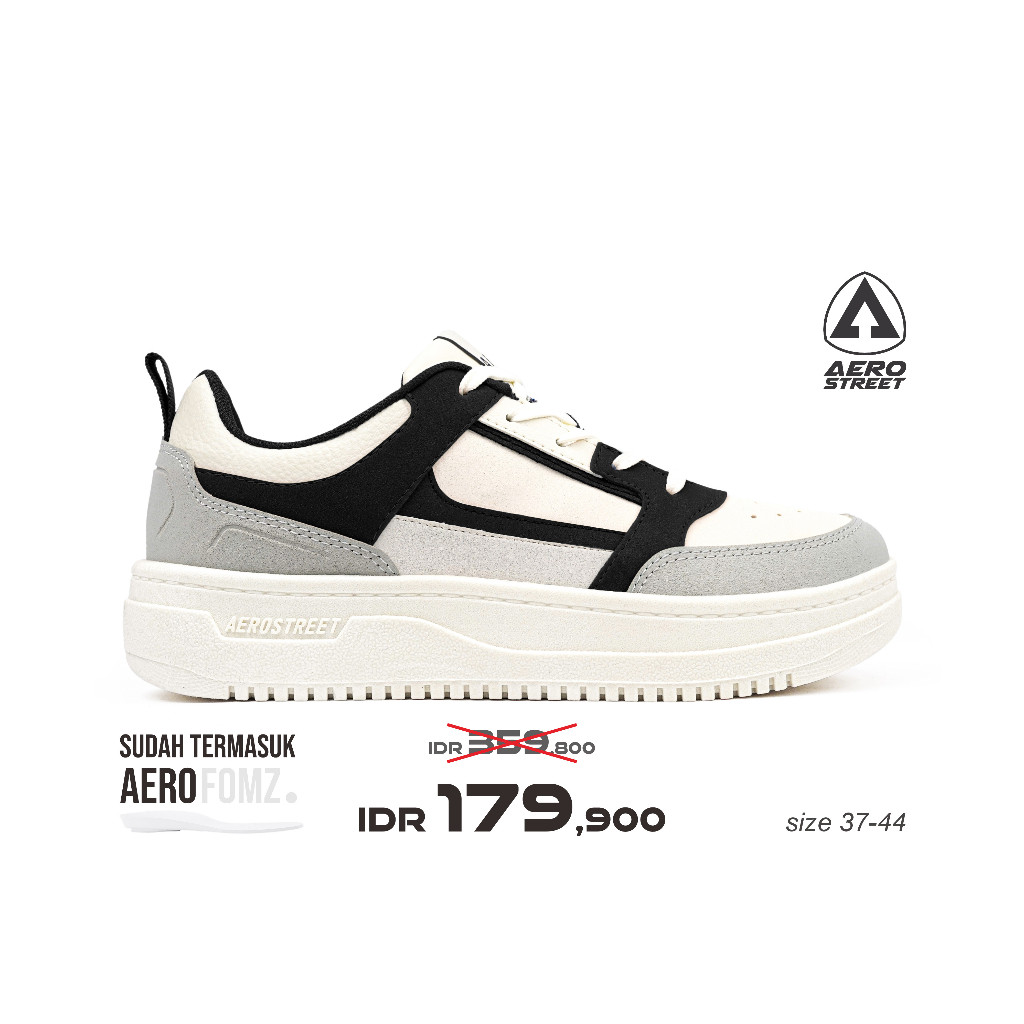 Aerostreet 37-44 Brooklyn Natural Hitam Hitam - Sepatu Sneakers Casual Sport Aerostreet