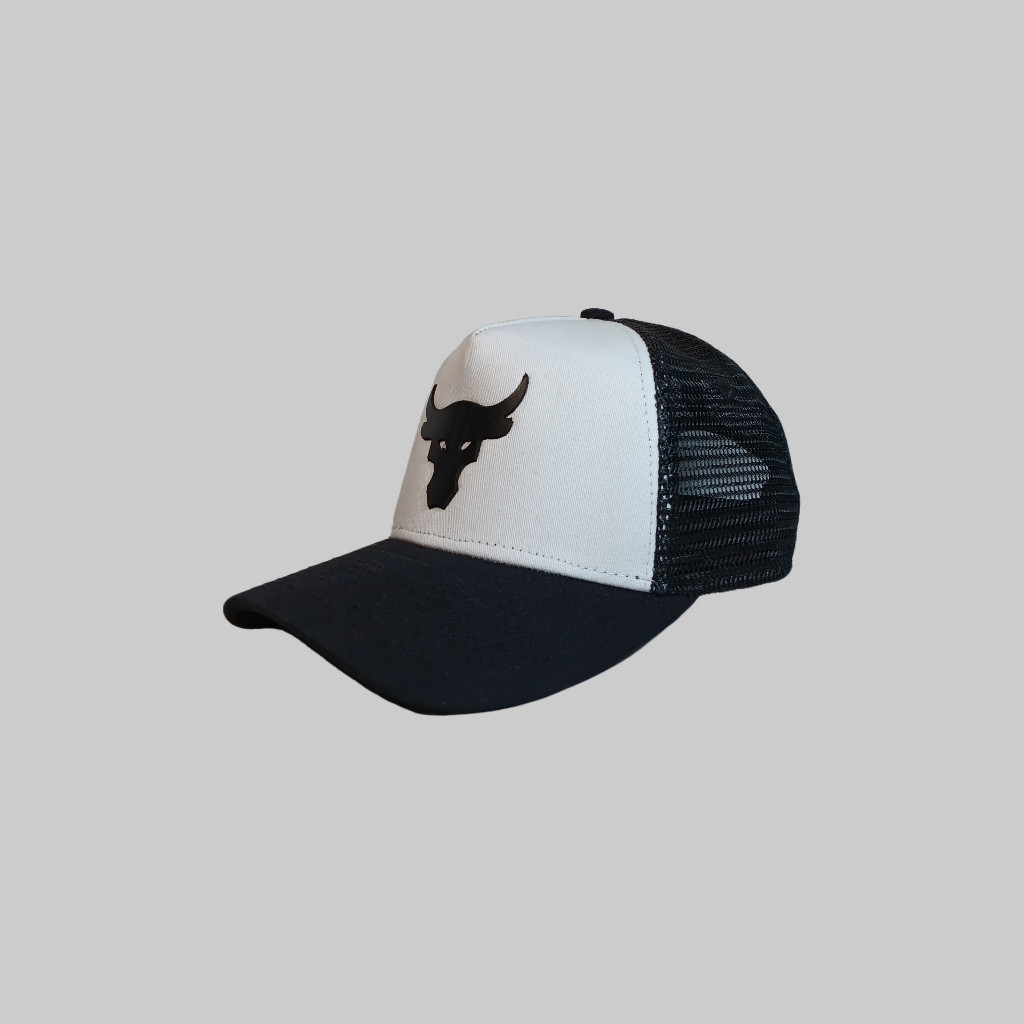 Topi Trucker Premium Topi Original Leather Patch Emblem Kulit Asli project rock After Riding CapLase