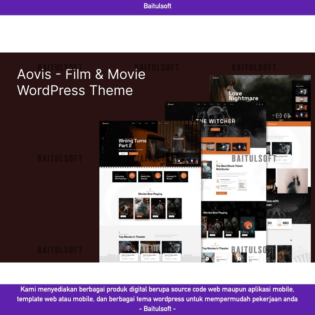 TEMA WEB  BOOKING MOVIE FILM TICKETS - AOVIS WORDPRESS THEME D5825 BAITULSOFT LISENSI ORIGINAL FULL 