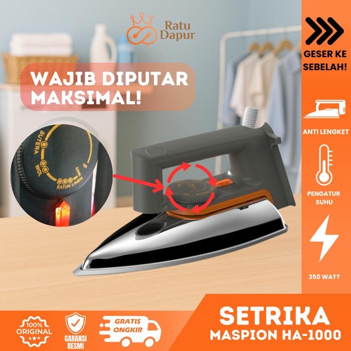 Maspion Setrika HA-110 Setrika Listrik Stainless Grey MASPION Setrika Maspion Classic Gosokan Baju S