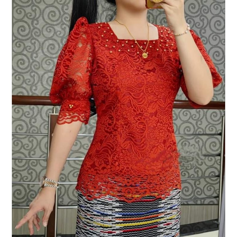 BLUSS RENDA LENGAN BALON KEBAYA RENDA PREMIUM TERBARU WANITA KEKINIAN