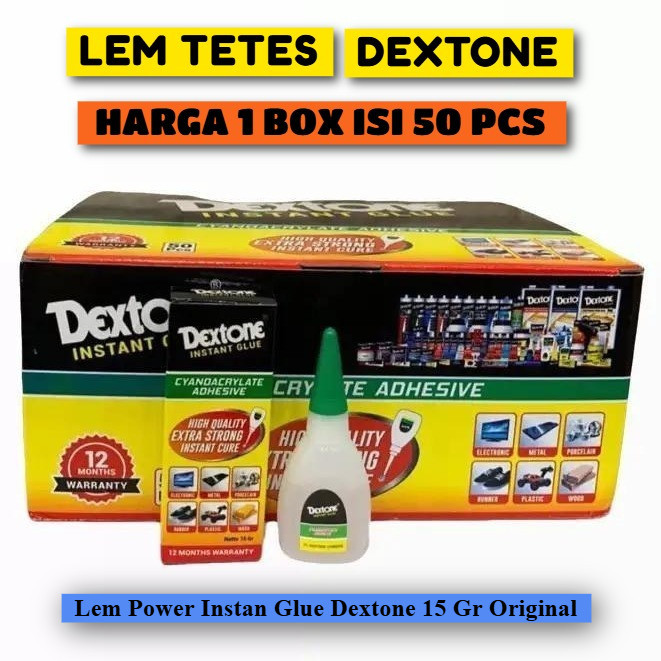 

(50 PCS / 1 BOX) DEXTONE LEM TETES CAIR (INSTANT GLUE) 15ML - 1 KOTAK (ISI 50) / LEM DEXTONE CAIR