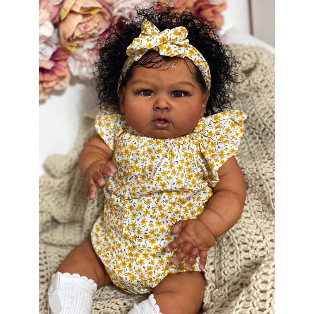 NPK 24inch Dark Skin Blue Sparrow Reborn Baby Doll - Lifelike Soft Touch Toddler Newborn Art Doll wi