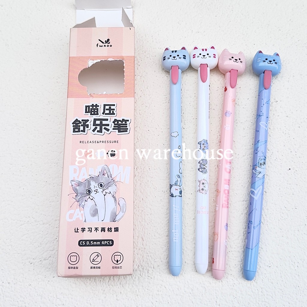 

[GW] 4 Pcs Pena Lidah Kucing Ditarik Pulpen Cair Tinta Hitam Unik