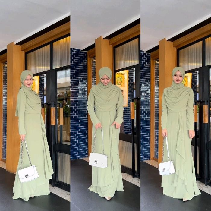 SHANUM DRESS CERUTY SIMPLE OOTD BRIDESMAID Wanita • simpel Muslim Panjang - SAGE, DRESS SAJA