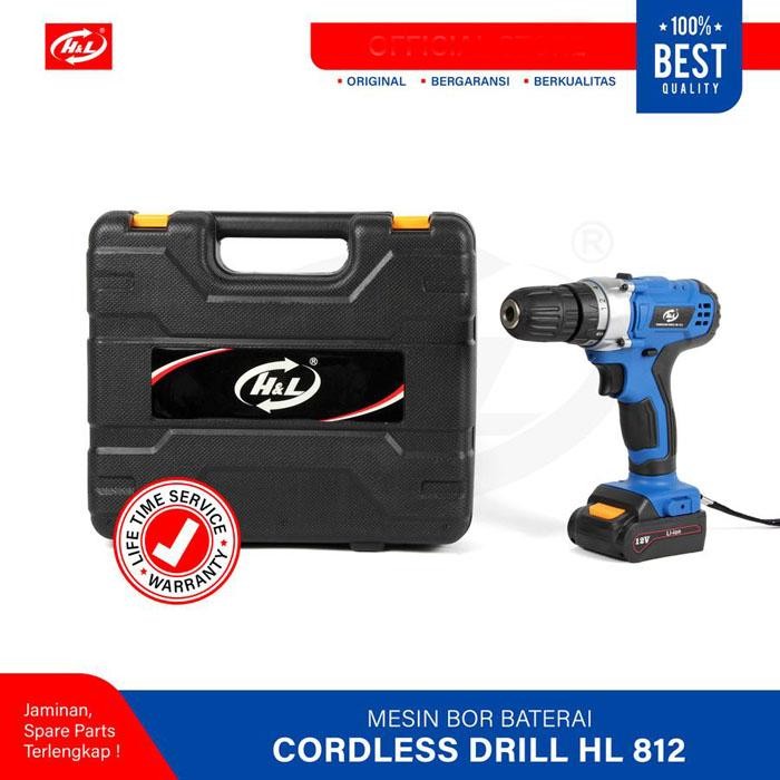 HL 812 Cordless Drill Mesin Bor 2 Baterai Drill Mesin- Lithium Ion 12V JST