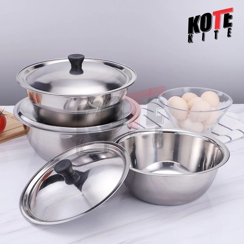 Mangkok Baskom Wadah Kobokan Stainless Dengan Tutup Waskom Enamel Bunga Tahan Karat Baskom Tutup 【 K