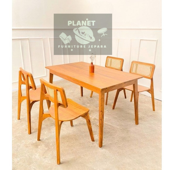 Set Kursi Makan Rotan Tulang Jati Jepara/Set meja Makan Rotan Jati Solid Jepara