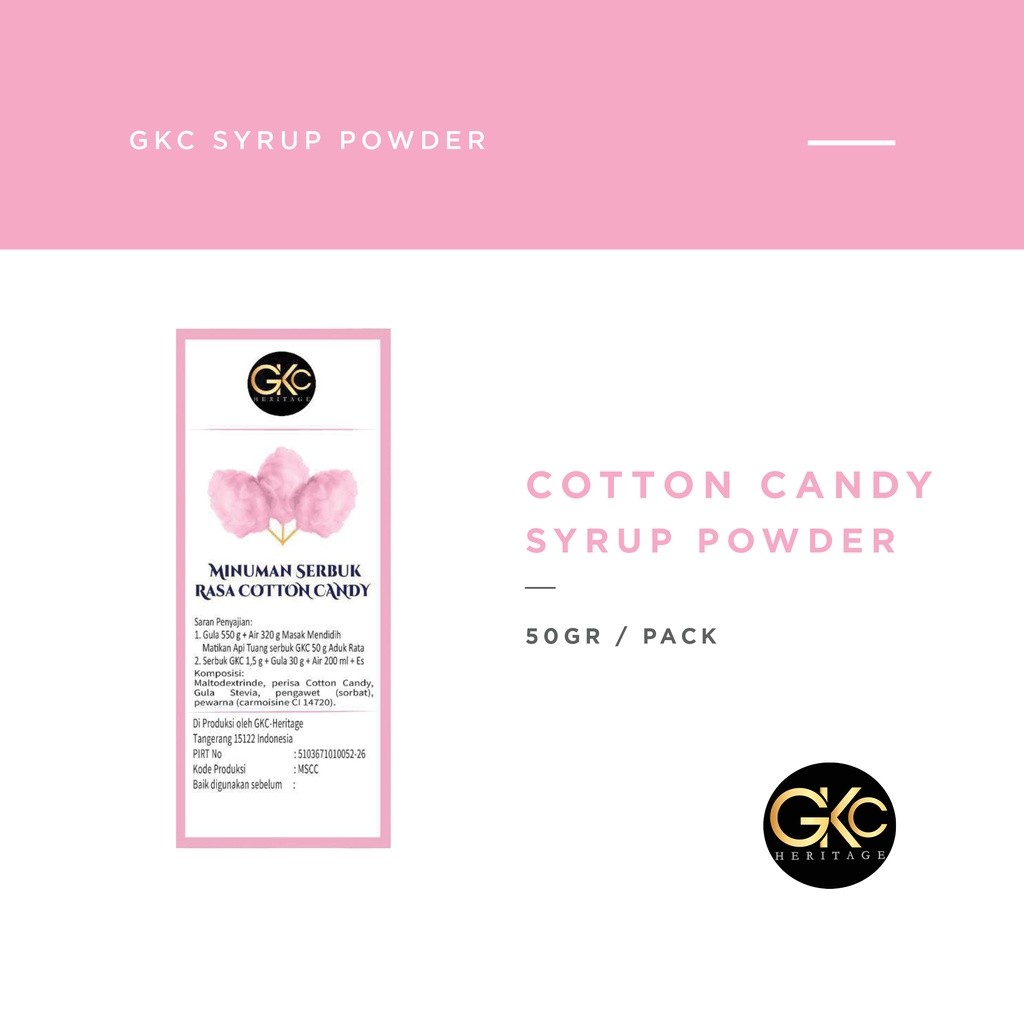 

GKC Heritage Sirup Bubuk Konsentrat Minuman Cotton Candy - HALAL - 50 Gram - Gulali Powder Syrup