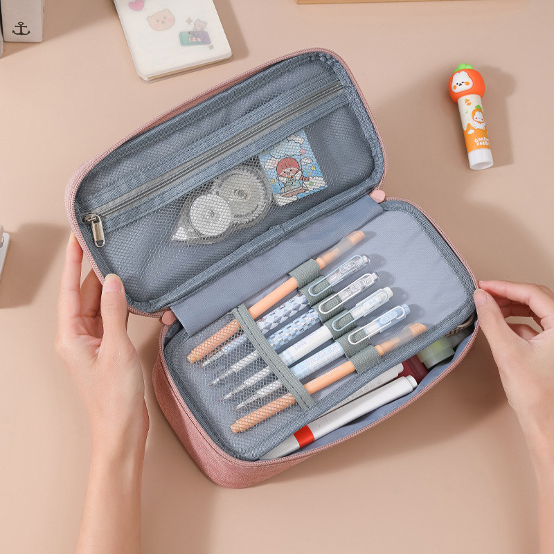 

1PC Pen Storage Bag Pencil Case 2 Layer Large Capacity Cosmetic High Quality Study Supplies Simple Student Stationary Boxes