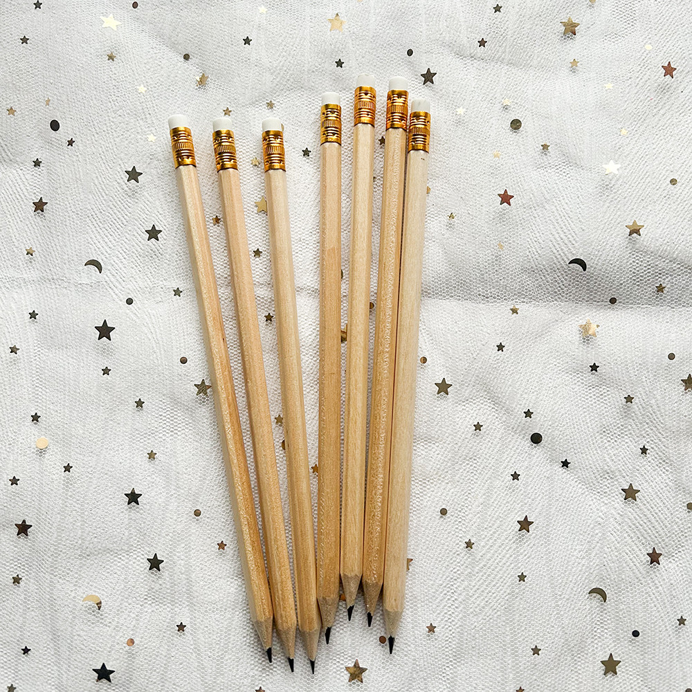 

10 PCs Wooden Pencils gold Eraser pencils Cute Stationery supplies Drawing pencils School items Stationary accessories Kids item