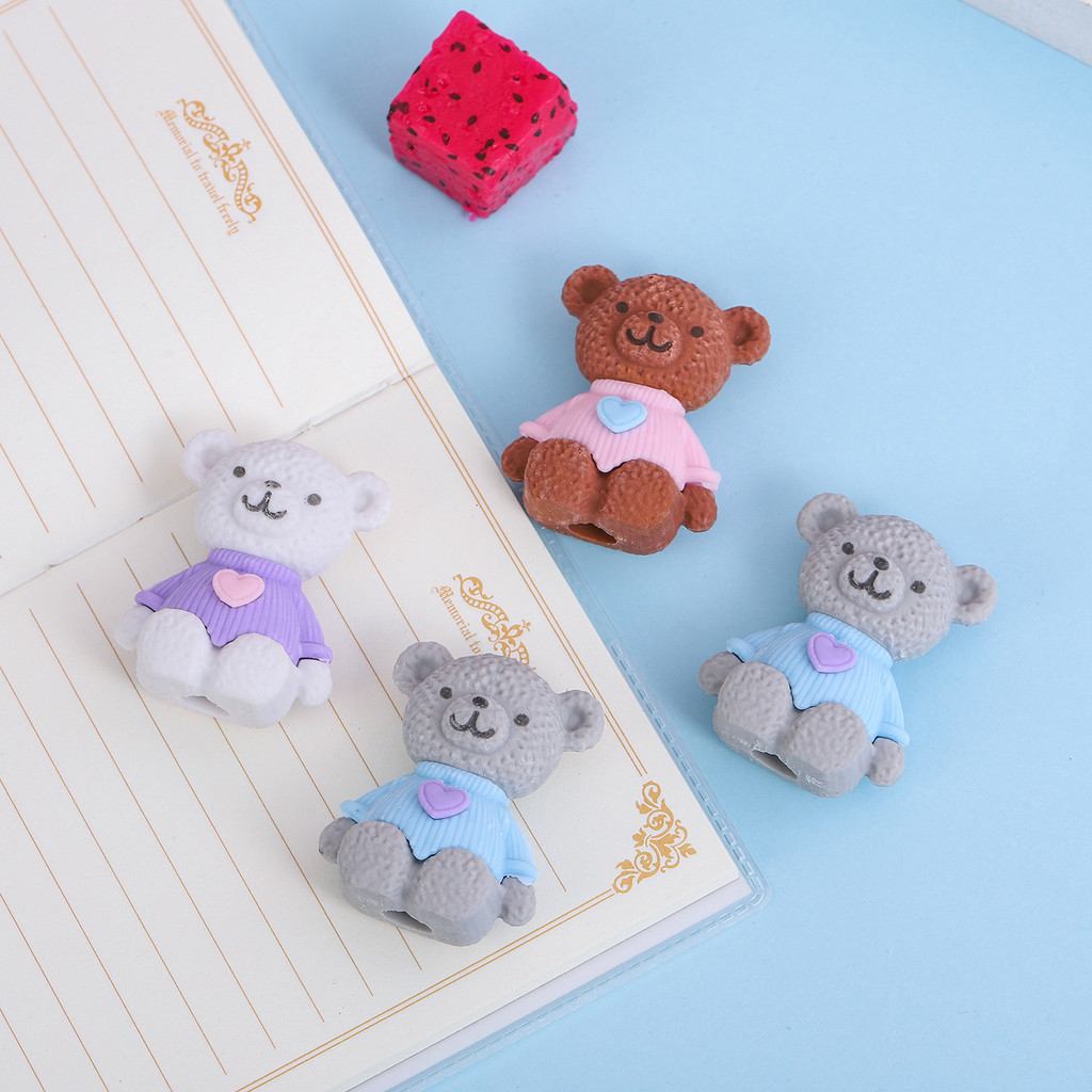 

4 Piece Cartoon Cute Bear Heart Rubber Eraser Novelty Stationery