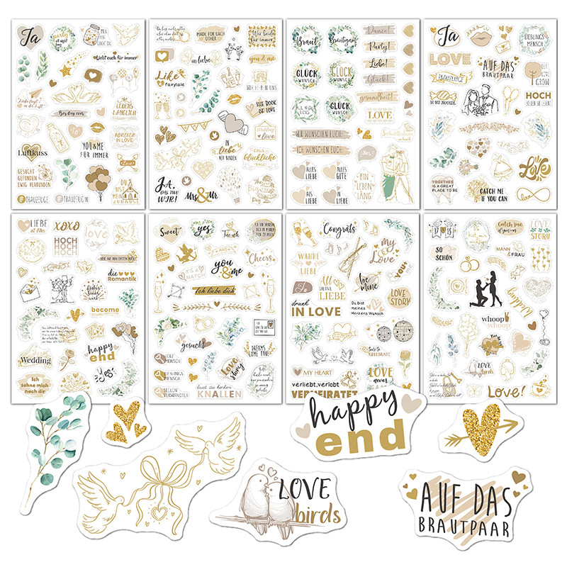 

230pcs 8 Sheets Wedding Theme DIY Scrapbooking Stickers Transparent Decorations For Guestbook Handaccount Arts Crafts Stickers