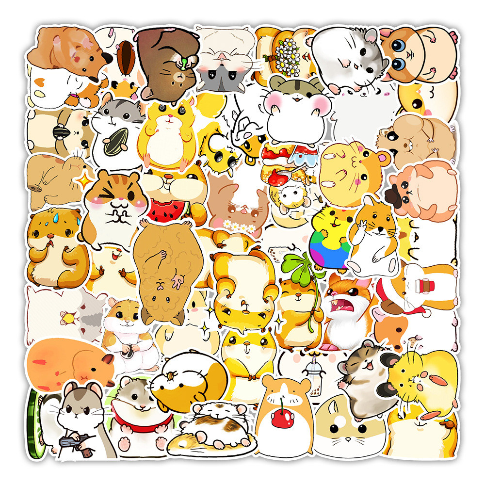 

50pcs Cartoon Hamster Stickers For Notebook Scrapbook Supplies Stationery Cute Sticker Scrapbooking Material Craft Supplies