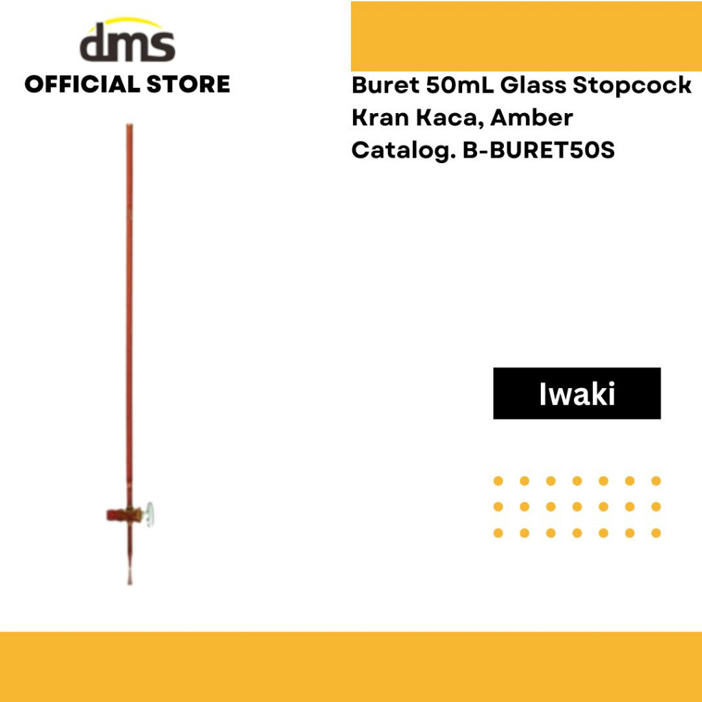 Buret 50ml Kran Kaca, Amber Iwaki