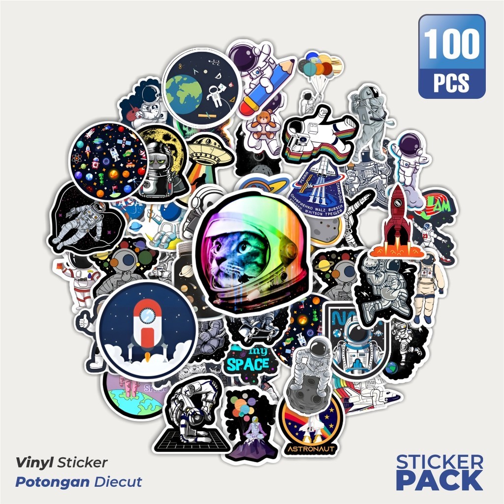 

MURAH 100 PCS Stiker Spaceman [Astronot] Waterproof Aesthetic- Untuk Laptop, Motor, dan Helm - Paper Stationery Pack