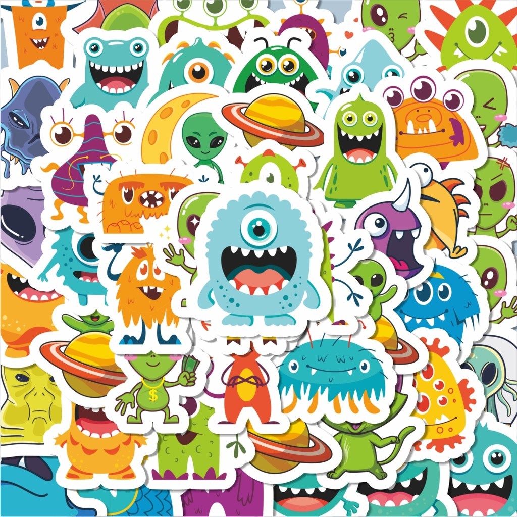 

100PCS Lucu Sticker Kartun Alien Cute Stiker Aesthetic Stiker Anti Air Stikers Berperekat Waterproof sticker decal buat Motor Helm Buku Journal Koper Casing HP Laptop Botol Minum Hadiah anak