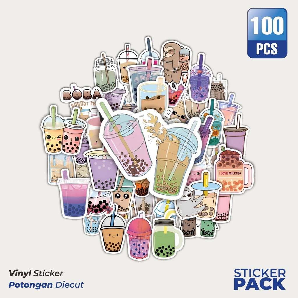 

Stiker Vinyl Stiker Minuman Boba Lucu Waterproof Aesthetic- Untuk Laptop, Motor, dan Helm - Paper Stationery Pack