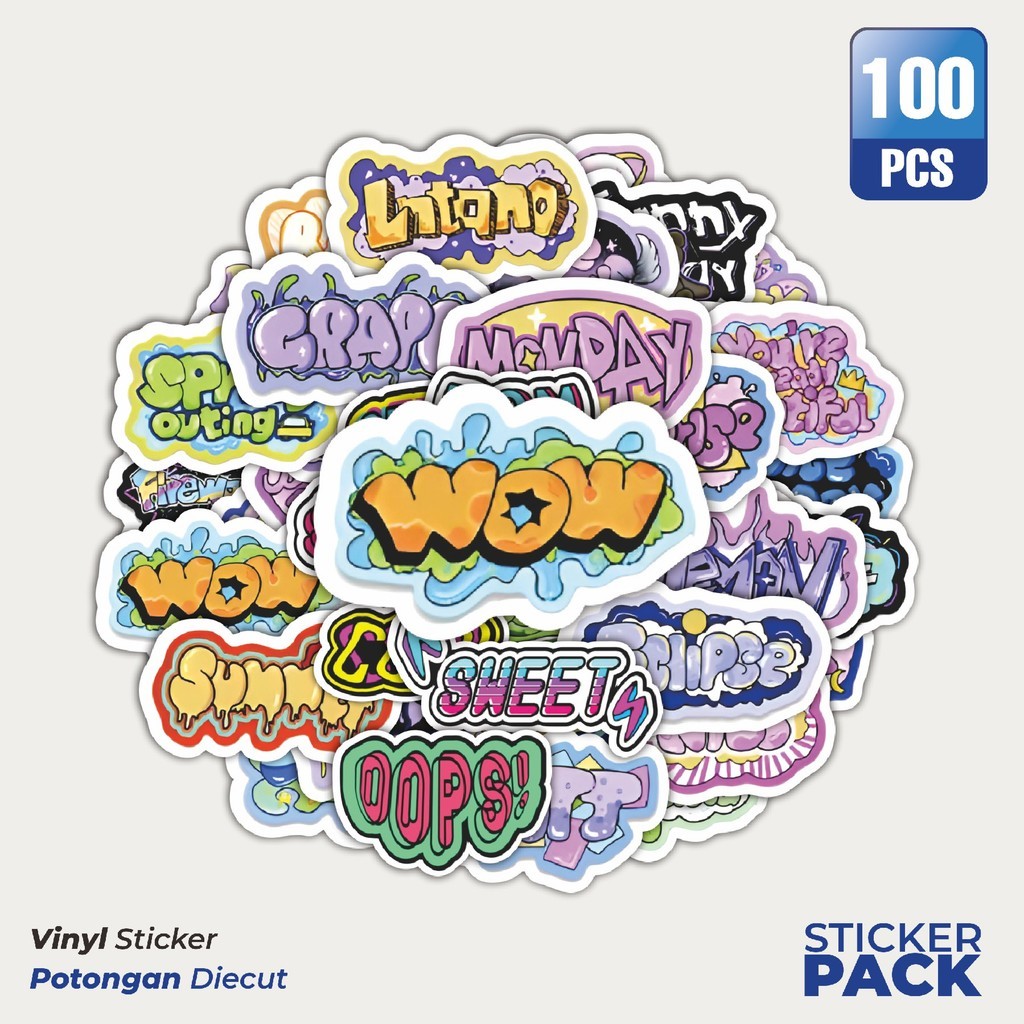 

MURAH 100 PCS Stiker Cartoon Graffiti Text [Teks Grafiti Kartun] Waterproof Aesthetic- Untuk Laptop, Motor, dan Helm - Paper Stationery Pack